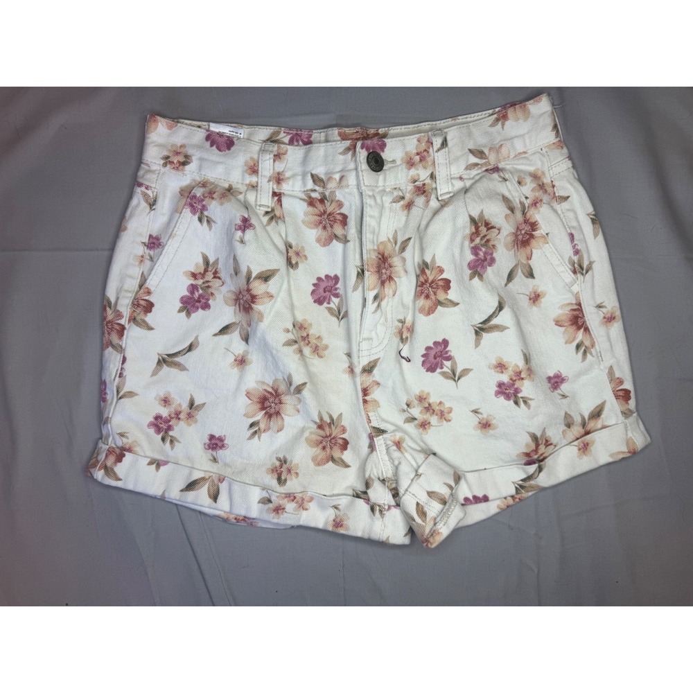 American Eagle Floral Mom Shorts Women's 4 White Pink High Rise Cotton‎